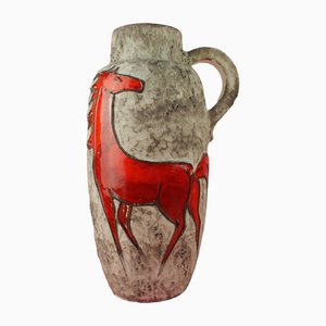 Large Fat Lava Floor Vase with Red Horse from Scheurich West Germany, 1960