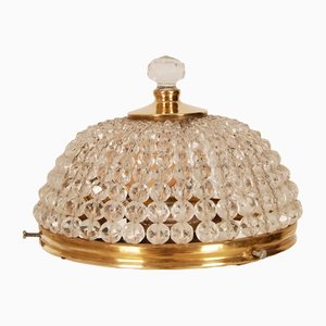 Art Deco Gold and Clear Crystal Bag Chandelier Flush Mount, 1930s