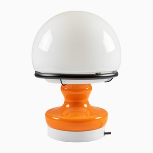 Lámpara de mesa de vidrio naranja y blanco con doble iluminación