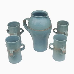 Jarra y tazas de cerámica de Tony Gant. Juego de 5