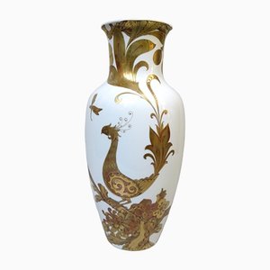 White Gold Porcelain Serenade Floor Vase from Ak Emperor, W. Germany, 1970s