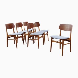 Danish Teak and Oak Wood Dining Room Chairs, Set of 6