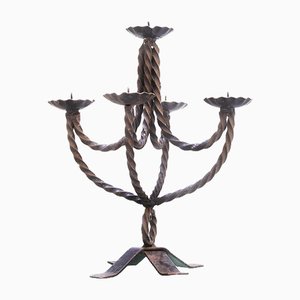 Vintage Brutalist Hand Forged Iron Candle Holders for Five Candles