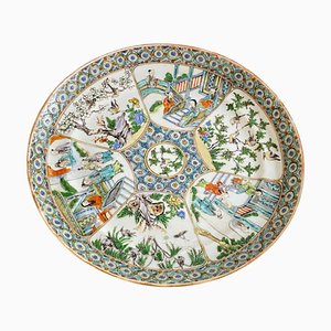 19th Century Green Porcelain Mandarin Plate, China, 1850s