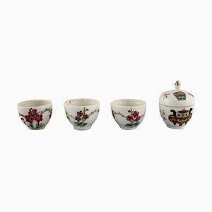 Antique Chinese Porcelain Lidded Jar and Cups, 2000s, Set of 4