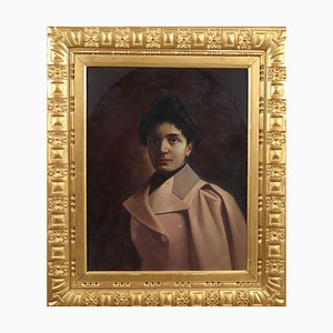 Pintura de retrato femenino, principios de 1900, óleo sobre lienzo, enmarcado