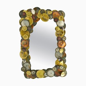 Brutalist Wall Mirror Edged with Metal Circles, 1970s
