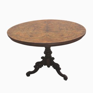 Antique Carved Table with Burl Veneer, 1800s