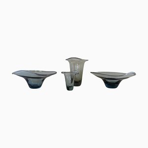 Vases Sculpturaux Mid-Century attribués à Vicke Lindstrand pour Kosta, Suède, 1950s, Set de 4