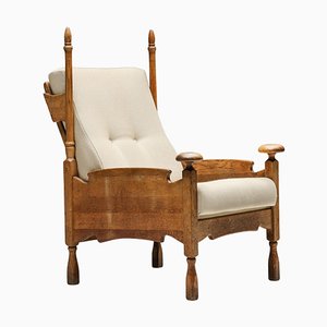 Dutch Wood and Fabric Throne Chair, 1950s