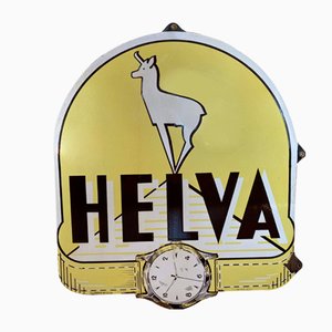 Enameled Helva Uhren Sign, 1950