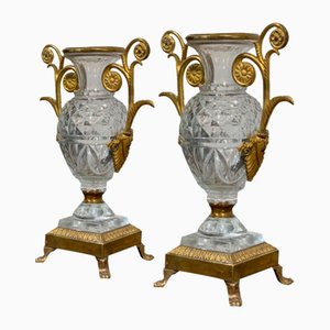 Vases Empire en Cristal et Bronze, Set de 2