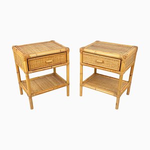 Bamboo and Rattan Bedside Nightstands, Italy, 1970s, Set of 2