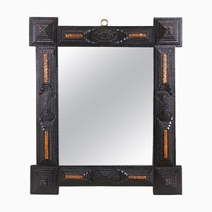 Rustic Tramp Art Wall Mirror with Spruce Branches, Austria, 1890s