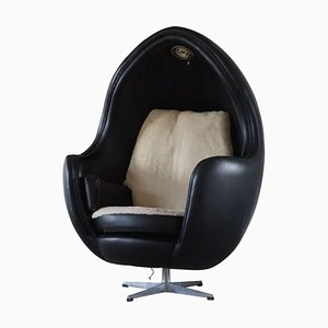 European Space Egg Chair in Leather & Lamb Wool, 1980s
