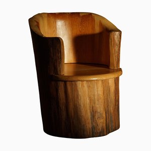 Sculptural Carved Wabi Sabi Brutalist Stump Chair in Solid Pine, Sweden, 1968