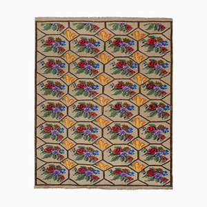 Turkish Handwoven Floral Pattern Needlepoint Kilim Rug