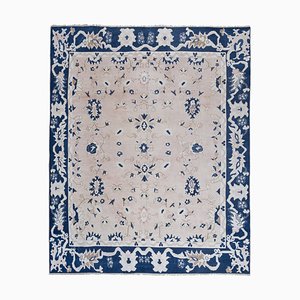 Large Turkish Neutral & Blue Colored Wool Rug
