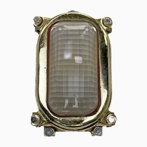 Rectangular Cast Brass Wall Light with Frosted Quadrant Pattern Glass Shade, 1970s