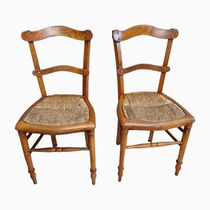 Bistro Chairs in Beech & Wicker, Set of 2