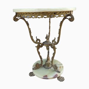Art Decó Onyx & Bronze Marble Auxiliary Table, 1920s