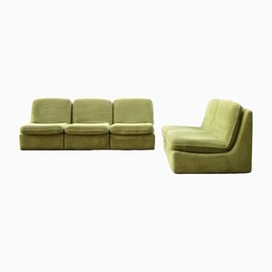 Vintage Modular Lime Green Velour Sofa, 1970s, Set of 5