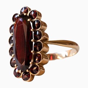 Vintage 8k Gold Daisy Ring mit Granaten, 1960er