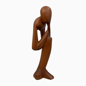 Sculpture Homme Penseur Forme Libre, 1970s, Bois