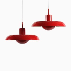 Small Mid-Century Danish Red Model RA Pendant Lamps by Piet Hein for Lyfa, 1960s, Set of 2