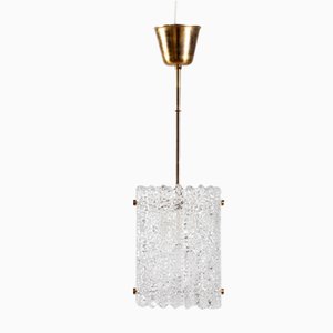 Vintage Crystal Glass & Brass Pendant Light by Carl Fagerlund for Orrefors, 1960s