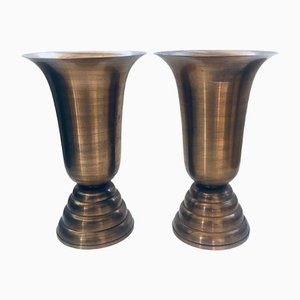 Belgian Art Deco Trumpet Vase Set in Brass from Valor AP, 1930s, Set of 2