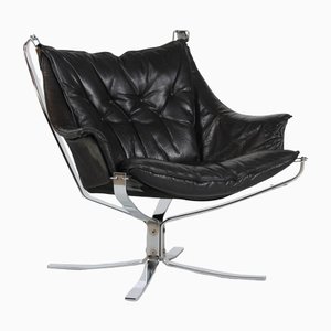 Mid-Century Falcon Armchair in Black Leather & Chrome by Sigurd Ressell for Vatne Møbler, 1970s