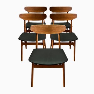Danish Teak & Nappa Dining Chairs, 1960s, Set of 5