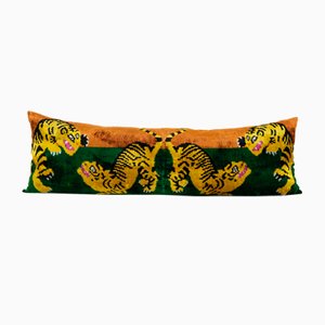 Vintage Fighting Tiger Ikat Velvet Cushion Cover