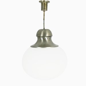 Nickel-Plated Brass and Opaline Glass A298 Pendant Lamp from Candle, 1960s
