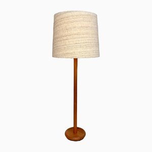 Solid Teak Floor Lamp with Wild Silk Lampshade from Domus, 1960s