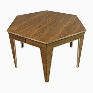 Mid-Century Extendable Dining Table in Wood and Brass, 1970s