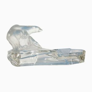 Art Deco Polar Bear Glass Ashtray by Karel Zentner for Glasswork Libochovice, 1920s