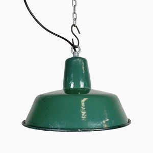 Petite Lampe à Suspension Industrielle en Émail Vert, 1960s