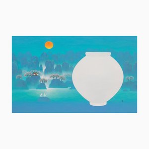 Cho Mun-Hyun, Landscape with a Moon Jar, 2022, acrílico sobre lienzo