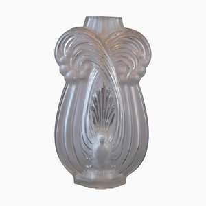 Art Deco Glass Vase with Stylized Peacock Motif by Etling Paris, 1920s