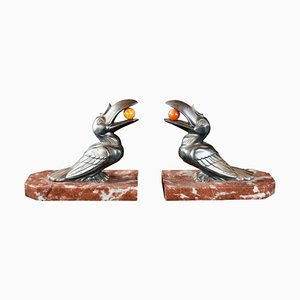 Art Deco Bookends with Toucan by Hippolyte François Moreau, France, 1920s, Set of 2