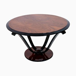 Art Deco French Nutwood Veneer and Black Lacquer Side Table, 1930s