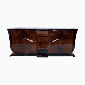 Art Deco Nutwood Veneer and Black Lacquer Sideboard, French, 1930s