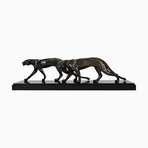 Maurice Font, Art Deco Panthers, 1930s, Bronze & Marble