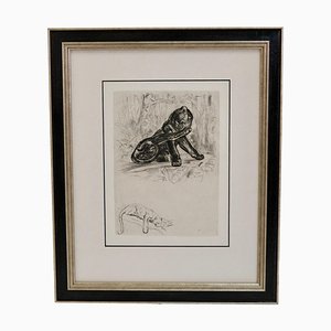 Odette Denis, Grooming Black Panther, 1950s, Work on Paper, Framed