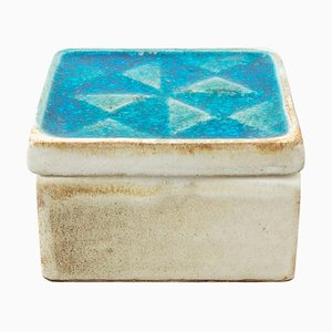 Caja vintage de cerámica esmaltada en azul de Cases, años 60