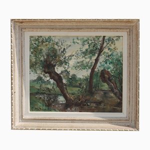 River Valley in the Woods, 1960s, Oil on Canvas, Framed