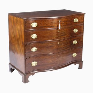 Antique George III Serpentine Flame Mahogany Chest Drawers, 18th Century