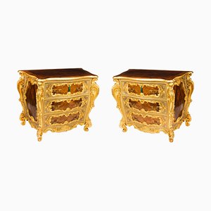 Antique Venetian Walnut and Giltwood Commodes, 1890s, Set of 2